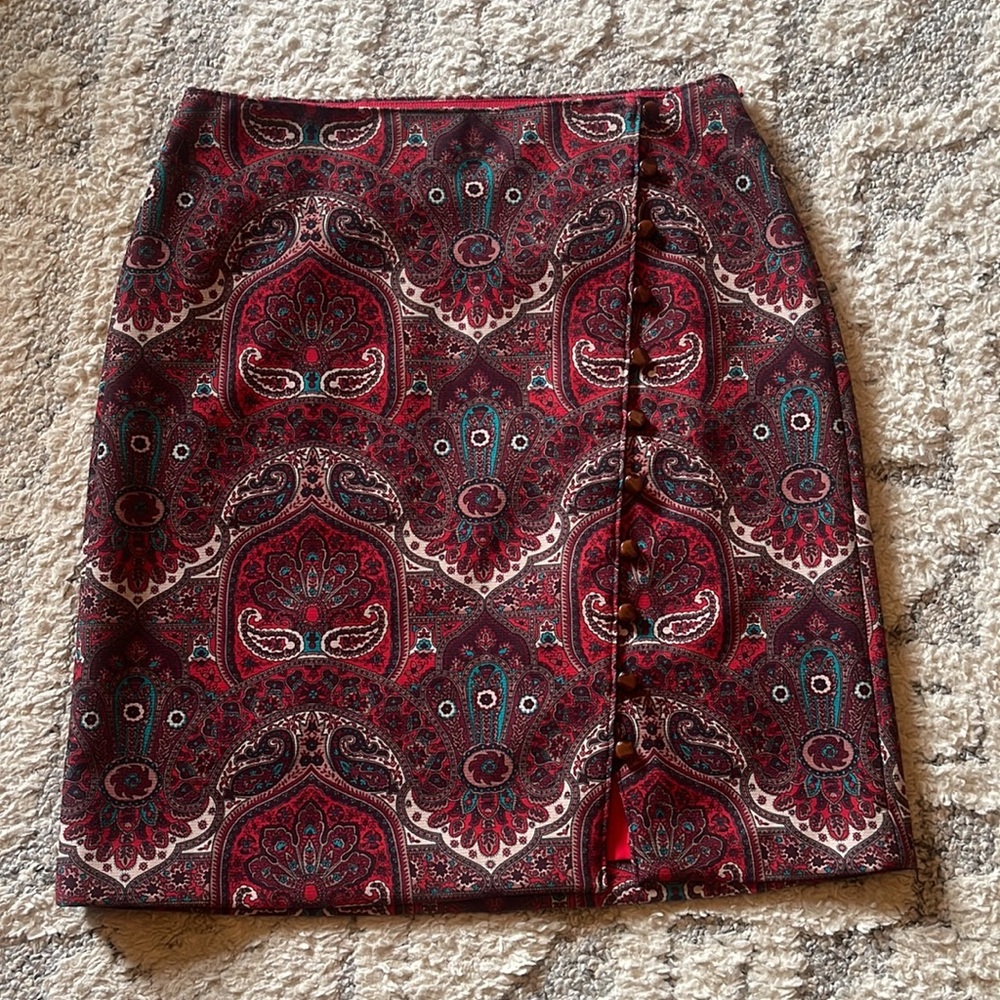 Nwot Talbots Red Opulent Damask Button-Front Faux… - image 1